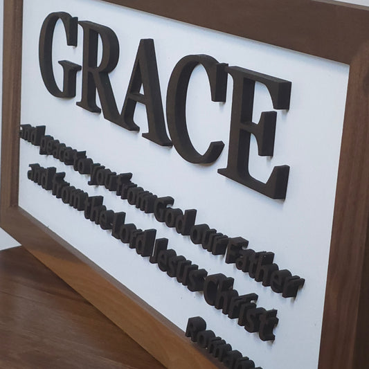 3D Grace Wood Sign (Romans 1:7b) - Character Walnut