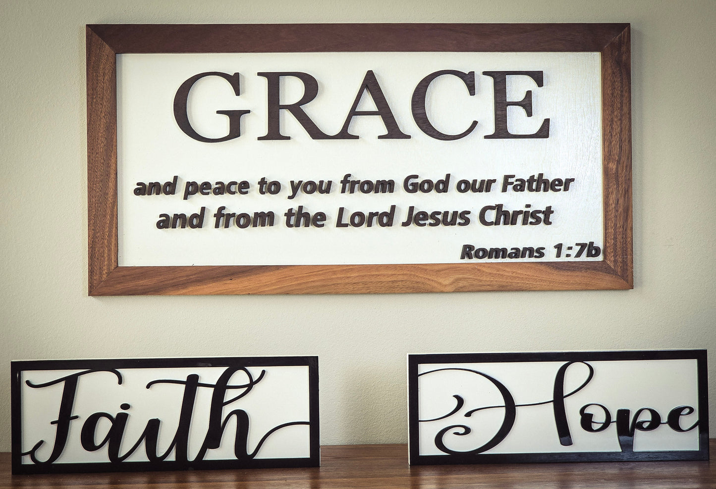 3D Grace Wood Sign (Romans 1:7b) - Character Walnut
