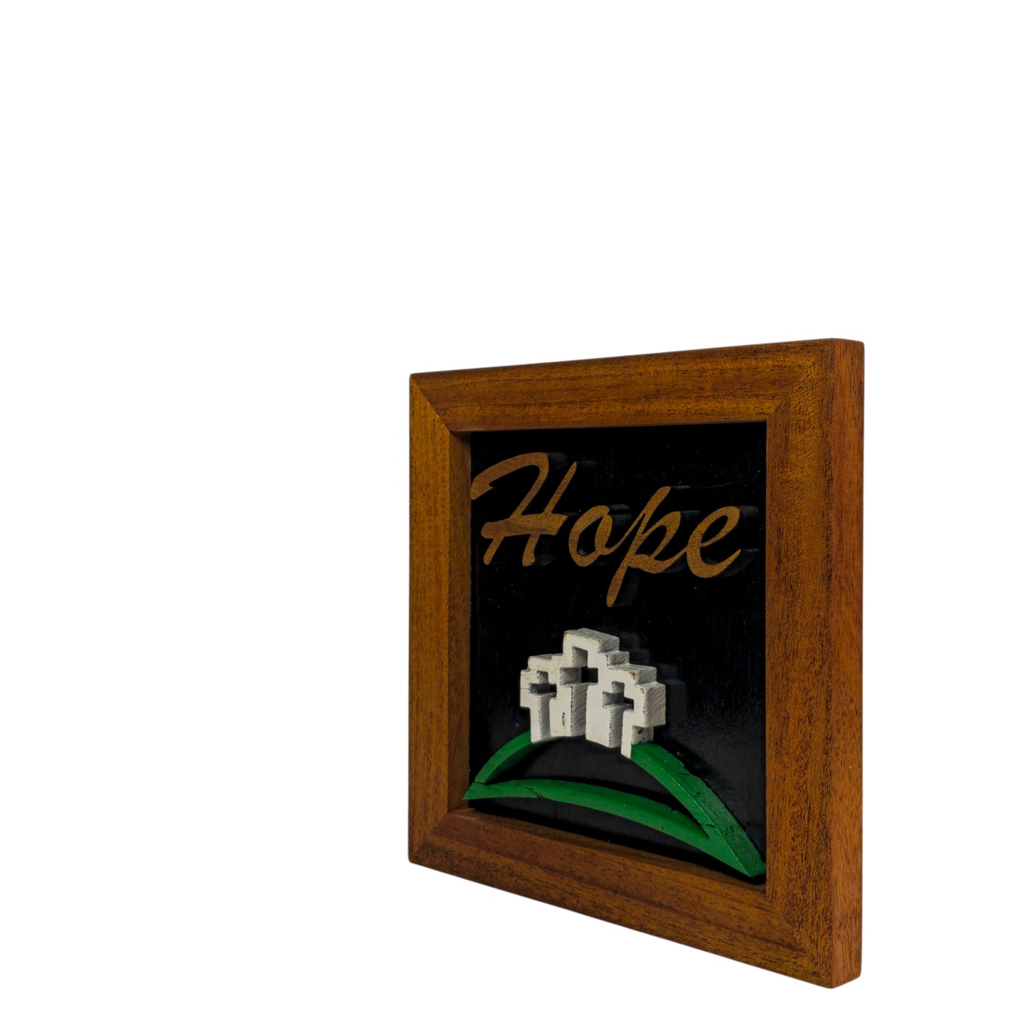 “Hope” Wall Sign – Reclaimed Barnwood Crosses (African Mahogany Frame)