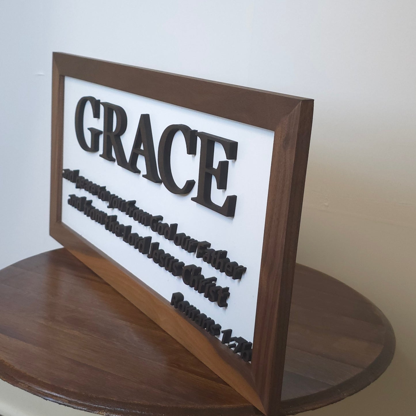 3D Grace Wood Sign (Romans 1:7b) - Character Walnut