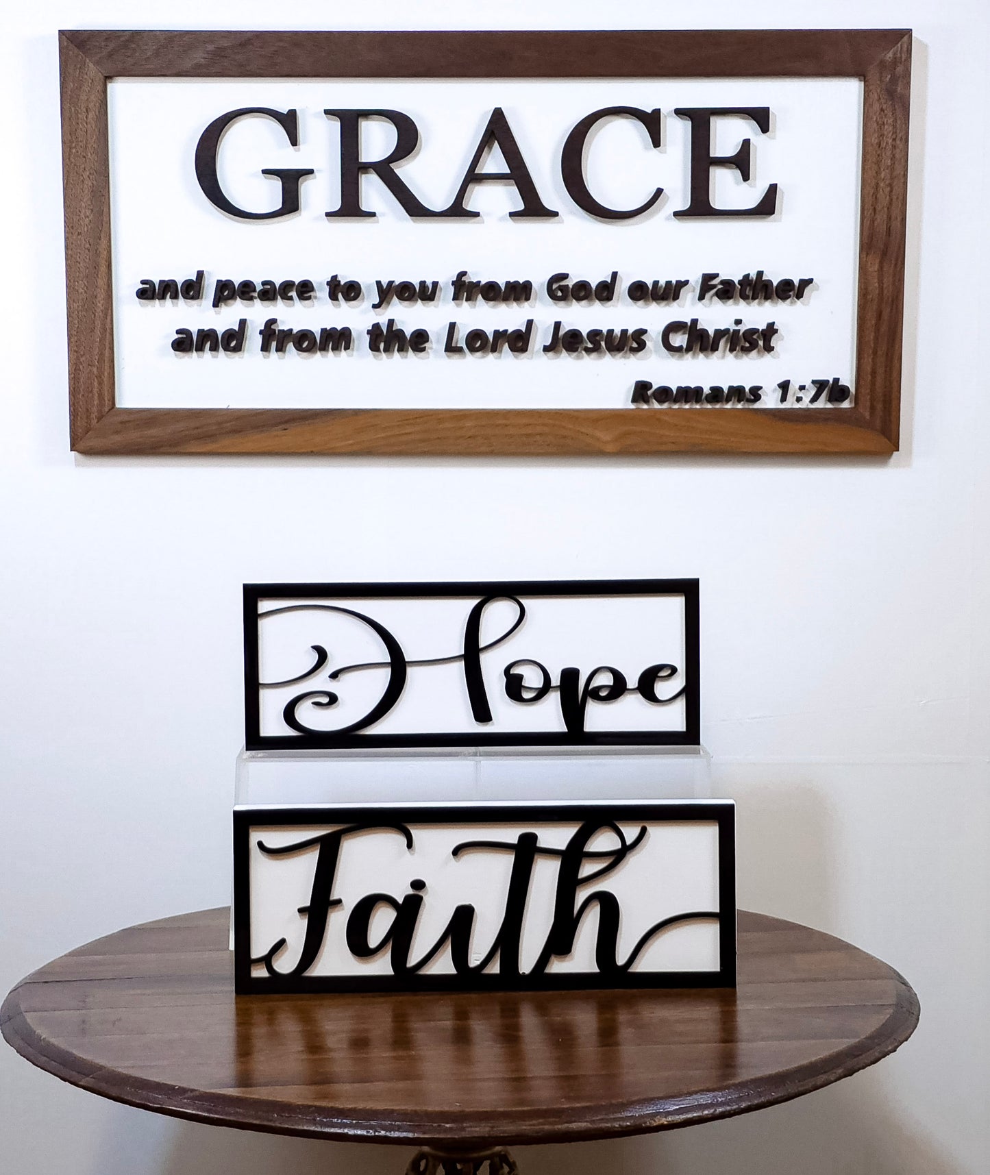 3D Grace Wood Sign (Romans 1:7b) - Character Walnut