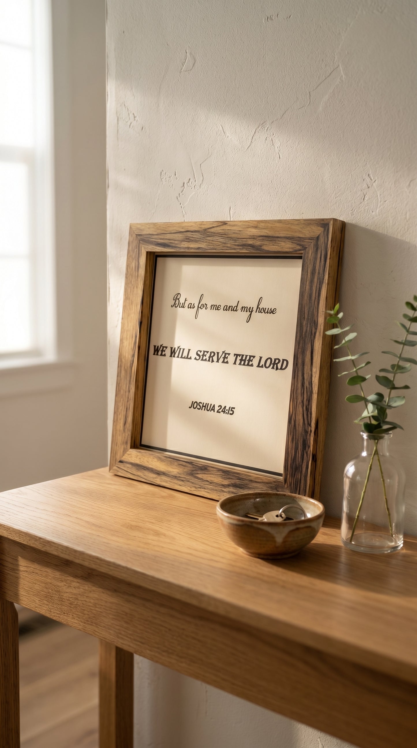 “As for Me and My House” Scripture Wall Sign – Joshua 24:15 (Spalted Oak Frame)