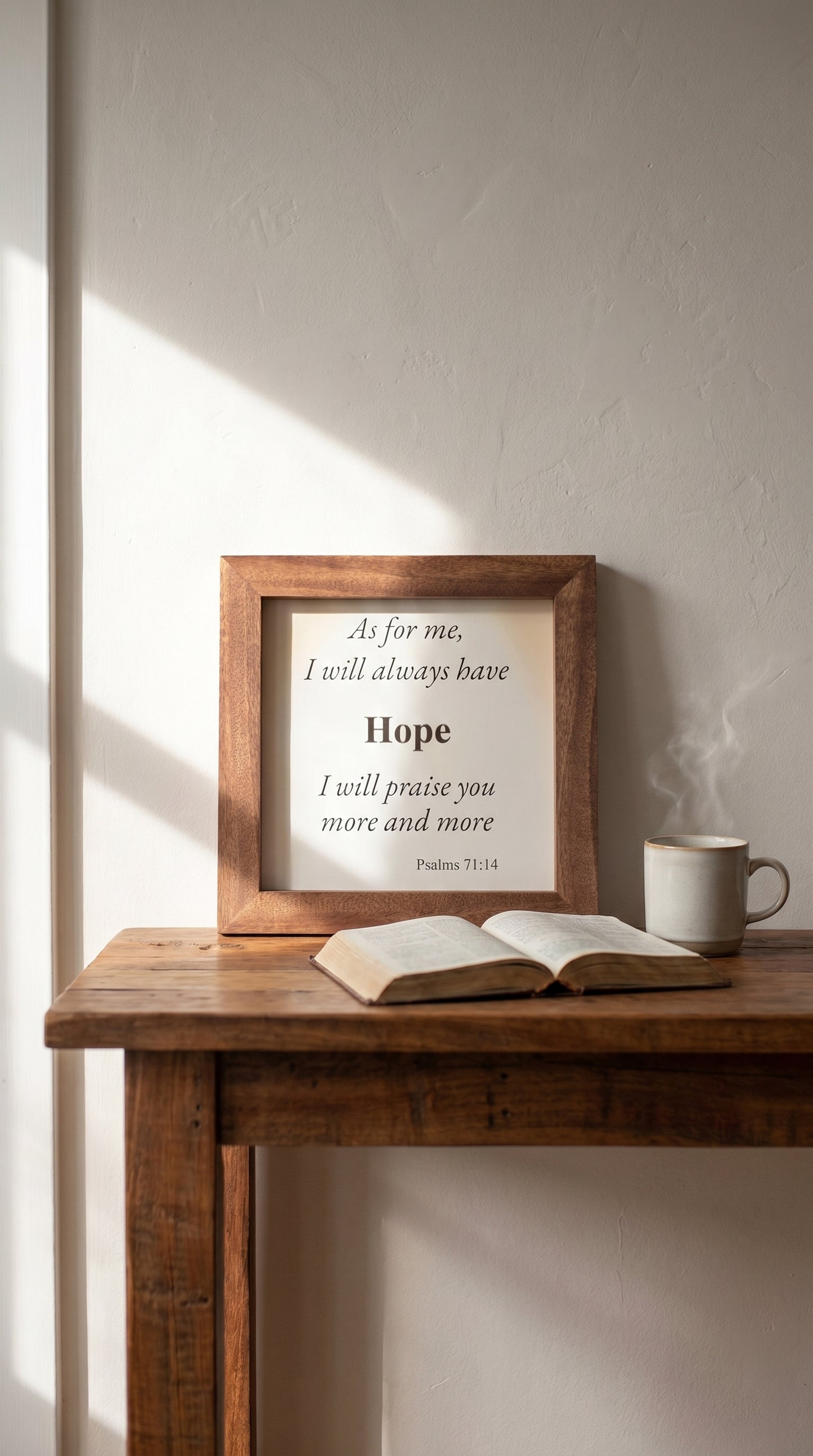 “Hope” Scripture Wall Sign – Psalm 71:14 (African Mahogany Frame)