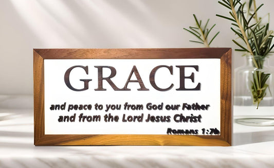 Grace Scripture Sign – Walnut Frame