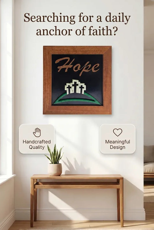 “Hope” Wall Sign – Reclaimed Barnwood Crosses (African Mahogany Frame)