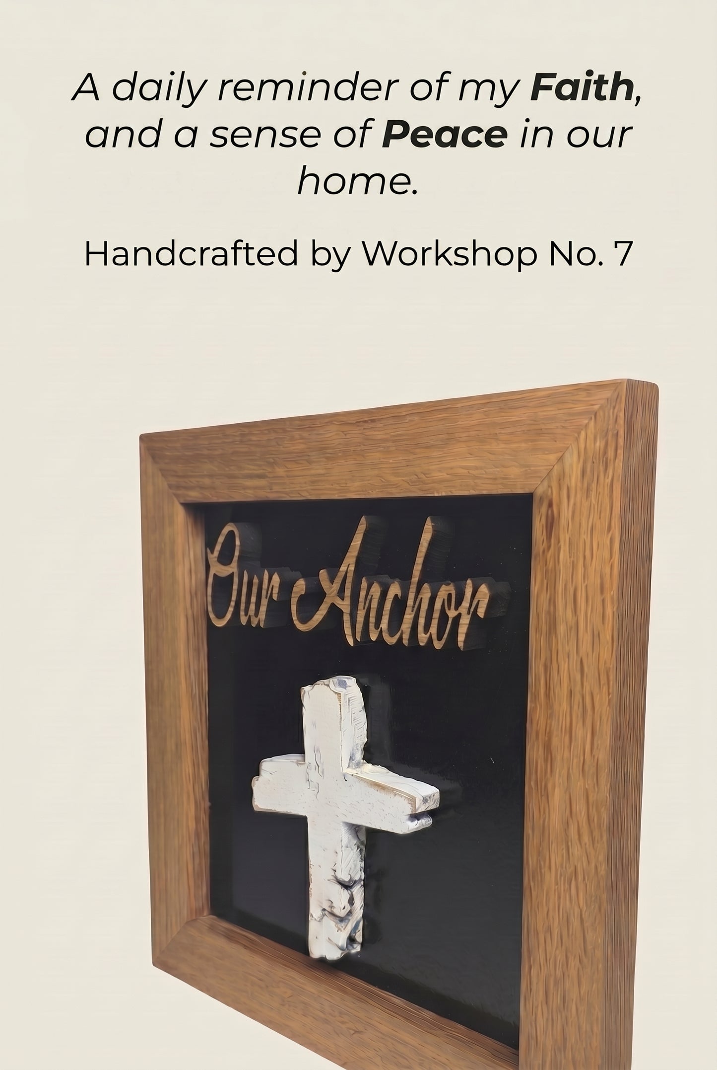 “Our Anchor” Wall Sign – Reclaimed Barnwood Cross (Quarter Sawn Oak Frame)