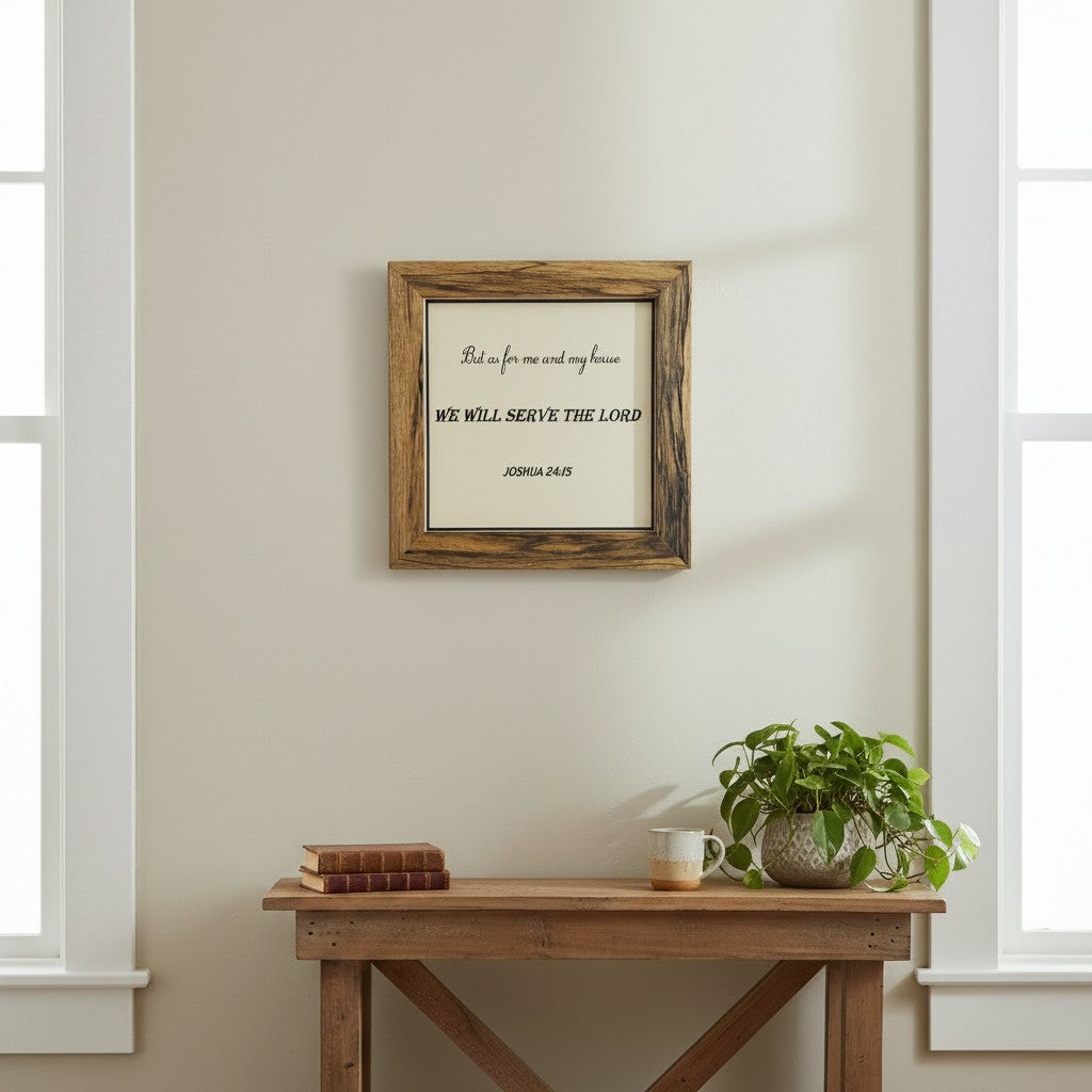 “As for Me and My House” Scripture Wall Sign – Joshua 24:15 (Spalted Oak Frame)